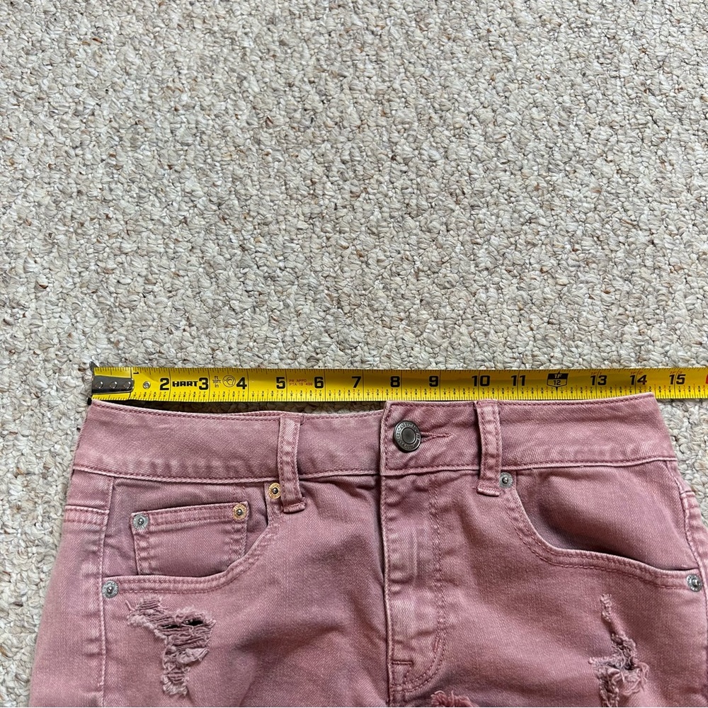 American Eagle Stretch High Rise Shortie Women’s 4 Cutoff Distressed Denim - Picture 7 of 11